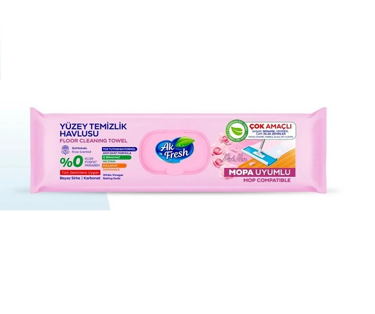 Lavete umede pardoseli Pink Rose si bicarbonat AK Fresh 48buc